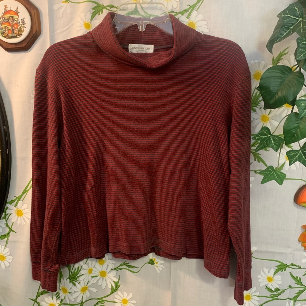 Vintage burgundy grey stripe cropped turtleneck